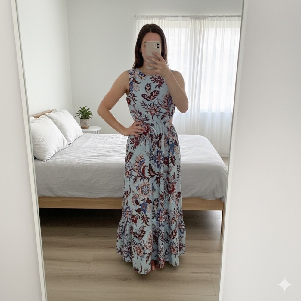 Rhode x Target Cutout Maxi Dress L Blue Floral Boho Resort Vacation Beachy NWOT - Picture 2 of 6